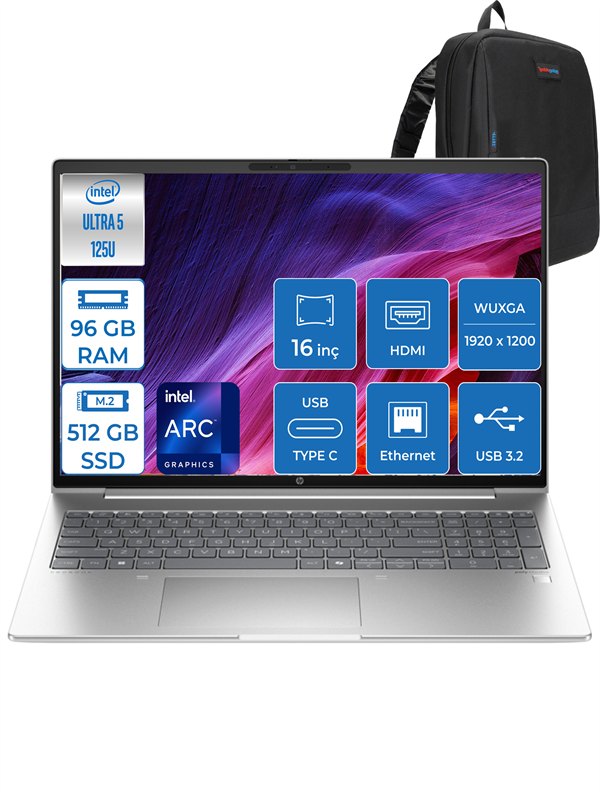 Hp Probook 460 G11 Intel Core Ultra 5 125U Ddr5 96GB 512GB SSD Intel® Aı Boost 16 Wuxga IPS Windows 11 Home Taşınabilir Bilgisayar 9Y7S7ETH25 + Zettaçanta - Image 1