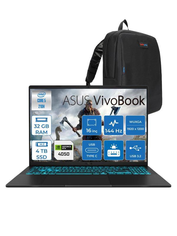 Asus Vivobook 16 V3607VU Intel Core 5 210H 32GB 4tb SSD RTX4050 6gb Freedos 16" Wuxga 144HZ 300NITS Taşınabilir Bilgisayar RP276F12 + Zetta Çanta - Image 1
