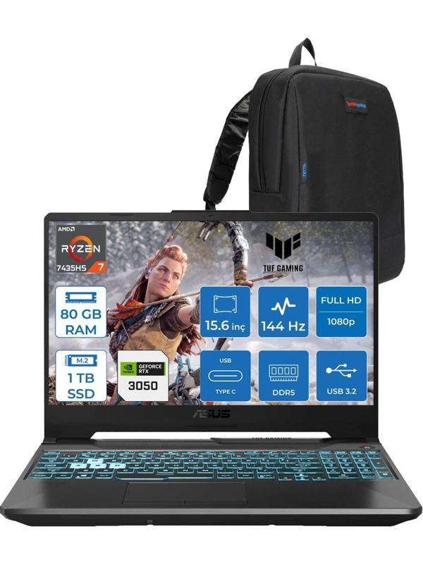 Asus Tuf Gaming A15 FA506NCR Amd Ryzen 7 7435HS 80GB 1tb SSD RTX3050 4gb 15.6" Fhd IPS 144HZ Freedos Taşınabilir Bilgisayar HN034F26 + Zetta Çanta - Image 1