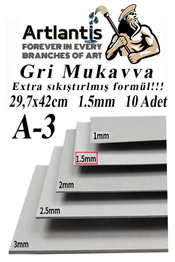 A3 Mukavva Gri 1.5 mm 10 Adet 1 Paket 29.7x42 cm A-3 Mukavva 1,5 mm Kalınlığında A-3 Mukavva - Image 1