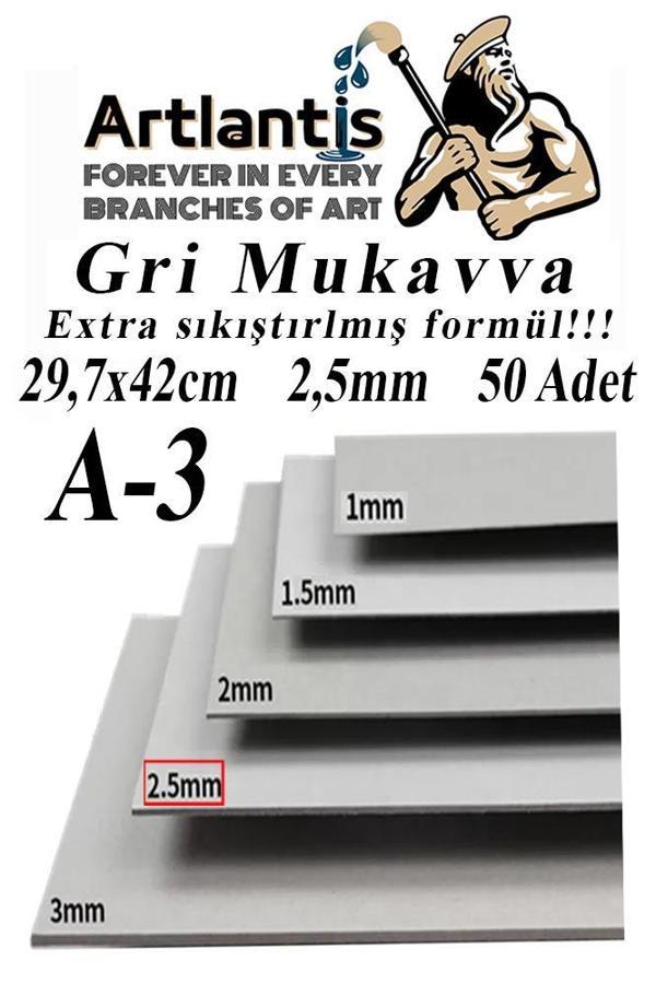 A3 Mukavva Gri 2.5 mm 50 Adet 1 Paket 29.7x42 cm A-3 Mukavva 2,5 mm Kalınlığında A-3 Mukavva - Image 1