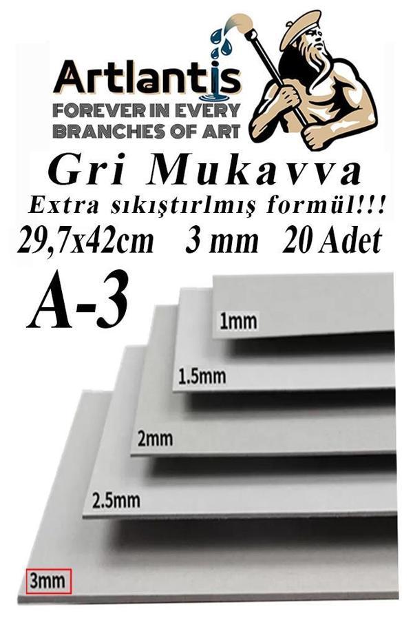A3 Mukavva Gri 3 mm 20 Adet 1 Paket 29.7x42 cm A-3 Mukavva 3 mm Kalınlığında A-3 Mukavva - Image 1