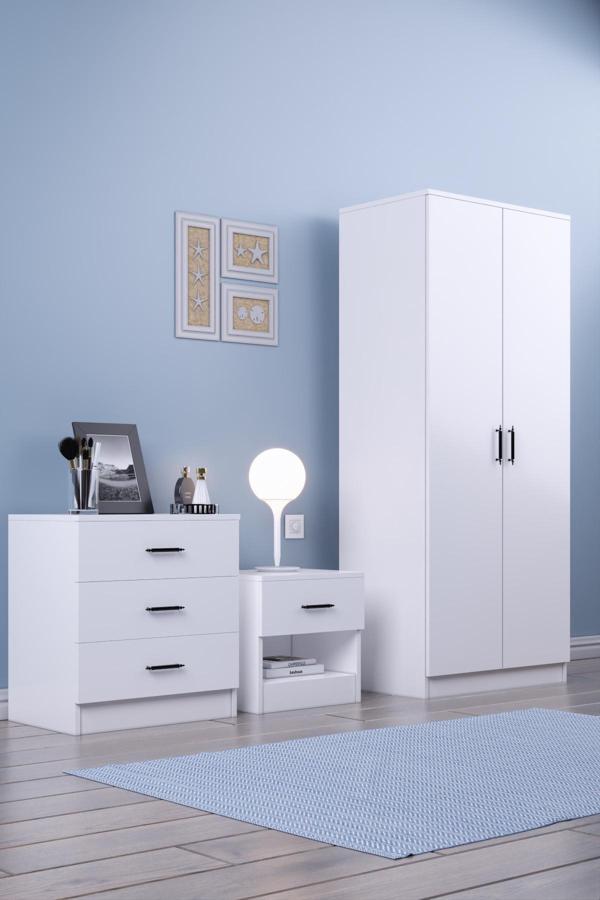 Gubimo Abete 2 Kapili Gardirop +1 Çekmeceli̇ Komodi̇n +3 Çekmeçeli̇ Şi̇foni̇yer/BEYAZ - Image 1