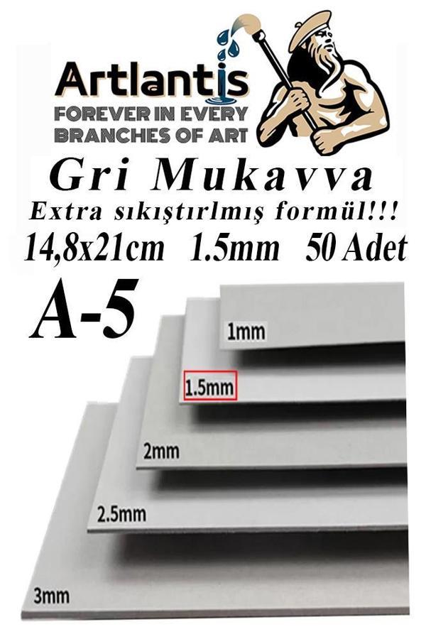 A5 Mukavva Gri 1.5 mm 50 Adet 1 Paket 14,8x21 cm A-5 Mukavva 1,5 mm Kalınlığında A-5 Mukavva - Image 1