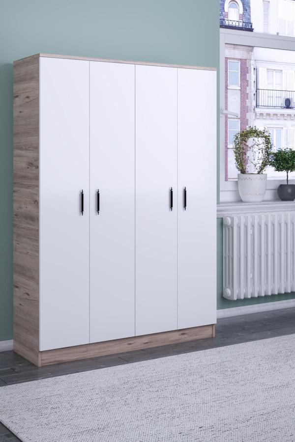 Gubimo Abete-4 Kapılı Atlantik Çam - Beyaz Gardırop - Image 1
