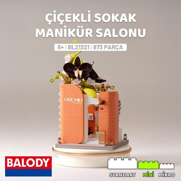 Balody Çiçekli Sokak Serisi – Manikür Salonu (BL21321) – Mini Blok Yapı Oyuncakları Seti - Image 1