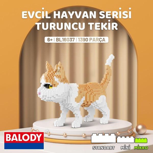 Balody Evcil Hayvan Serisi – Turuncu Tekir Kedi (BL16037) – Mikro Blok Yapı Oyuncakları Seti - Image 1