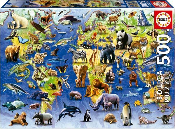 500 Parça Yüz Tehlike Altındaki Hayvan Türü Puzzle - 19908 - One Hundred Endangered Species - Image 1