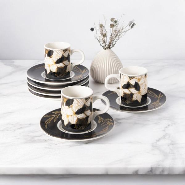 Güral Porselen Camelia 12 Parça 6 Kişilik Kahve Takımı 6708 Gri - Image 1