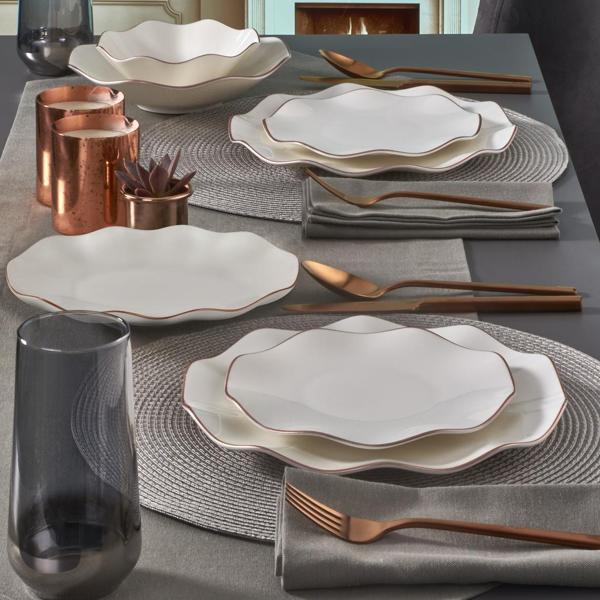 GÜRAL PORSELEN Nesrin 26 Parça 6 Kişilik Bone Yemek Takımı - Copper Bakır Mat - Image 1