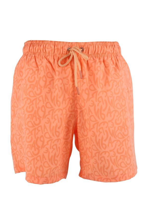 Erkek Deniz Şortu Cepli Pamuklu Polyester Su Yitici Tahriş Etmeyen Astar Desenli Turuncu BS-233 - Image 1