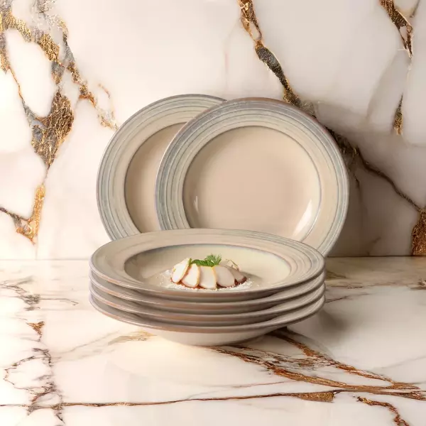 GÜRAL PORSELEN Valeron 6 Adet 22 Cm Çukur Yemek Tabağı Reaktif Agate 969 - Image 1