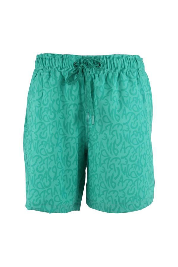 Erkek Deniz Şortu Cepli Pamuklu Polyester Su Yitici Tahriş Etmeyen Astar Desenli Yeşil BS-233 - Image 1