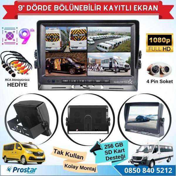 9 inç Kayıtlı Dörde Bölünür Monitör 256Gb Sd Destekli 4 Kamera Takılabilir 4 Pin Soketli - Image 1