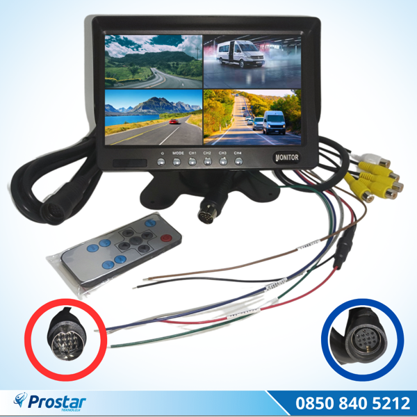 Orjinal 7 inç Dörde Bölünür Araç Monitörü 13 Pin Çıkışlı 4 Kamera Girişli Ekran - Image 1