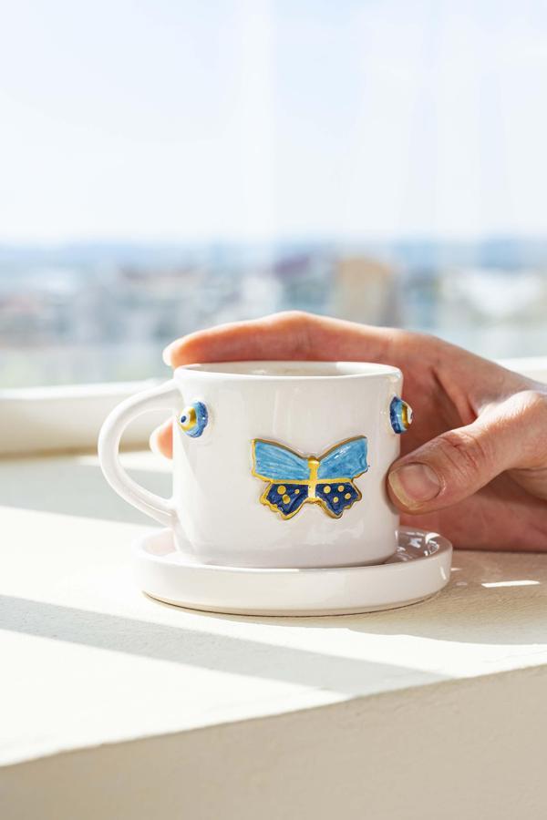 Kelebek Amore El Yapımı Seramik Double Kahve Fincanı Mug Kupa - Image 1