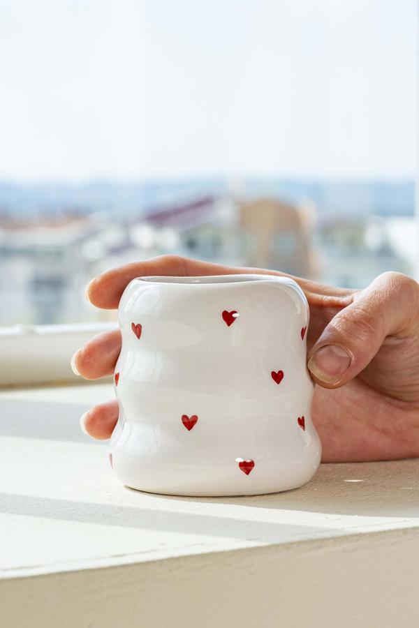 Mini Kalpler Amore El Yapımı Seramik Double Kahve Bardağı Mug Kupa - Image 1