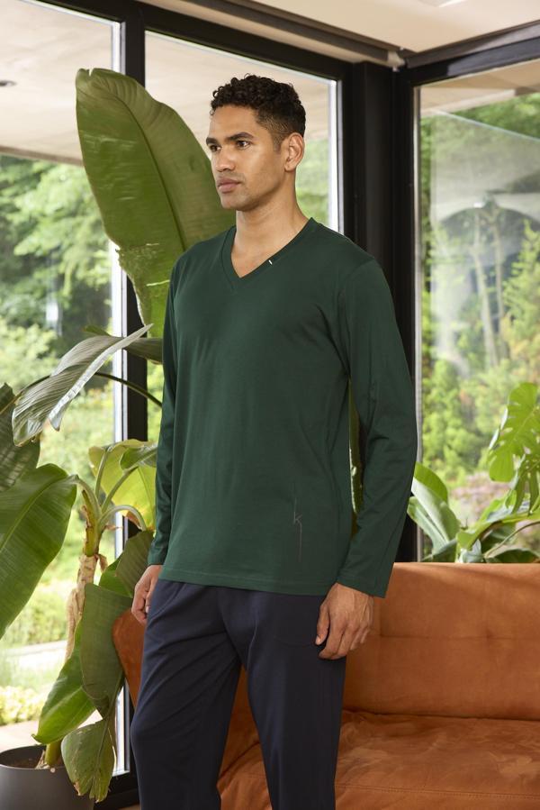 Kly 9269 Erkek V Yaka Rahat Kalıp Uzun Kollu Pijama Takım - Image 1