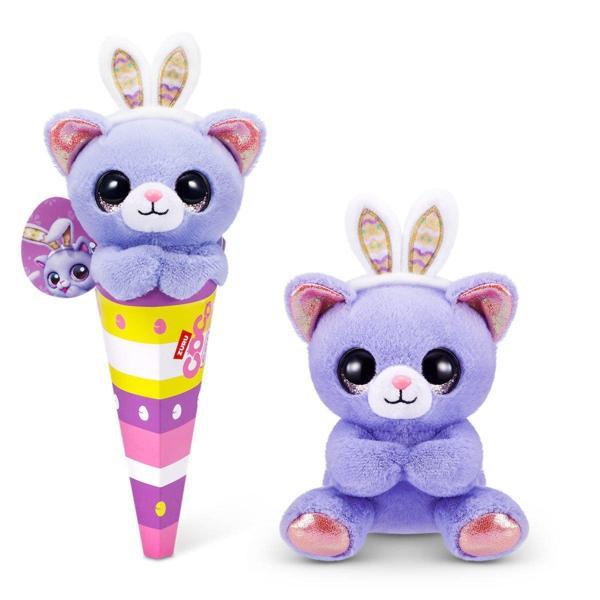 Zuru Coco Cone Tavşan Kulaklı Mor Kedi Peluş Oyuncak | Renkli Koni Kutulu - Image 1