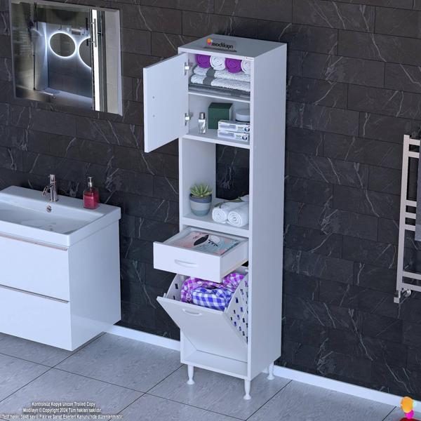 Modilayn ARDA 35x173x32,5 cm 1 Çekmece 1 Göz Sepetli ve 3 Raf Akıllı Dolap ile Dağınıklığa Son - Image 1