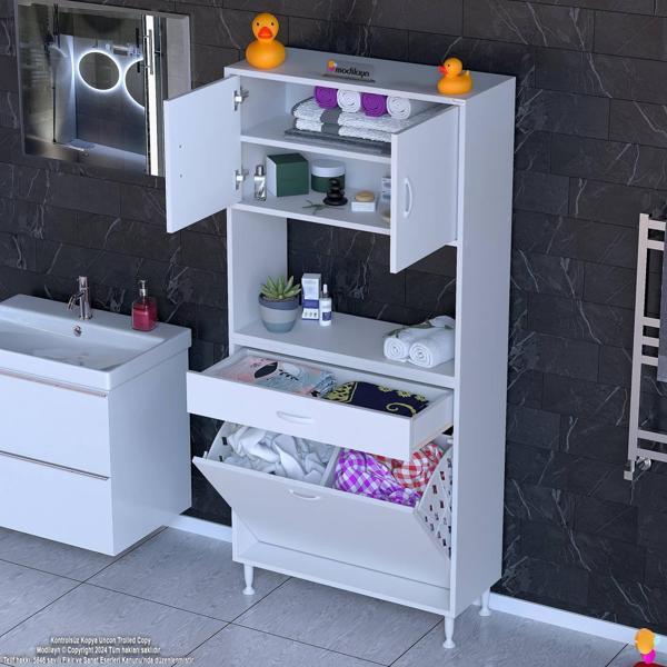 Modilayn ARDA 70x173x32,5 cm 1 Çekmece 2 Göz Sepetli ve 3 Raf Akıllı Dolap ile Dağınıklığa Son - Image 1