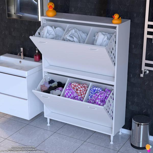 Modilayn İLKİM Modern Çamaşır Ünitesi, 100x138x32,5 cm Gizli 6 Göz Minimalist Akıllı Sepetli Dolap - Image 1