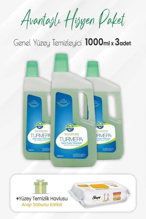 Turmepa Genel Yüzey Temizleyici 1 lt x 3 Adet ve Arap Sabunlu Yüzey Temizlik 100' lü - Image 1