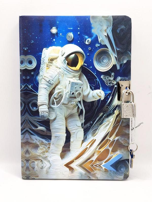 3D Görünümlü Hatıra Defteri (Günlük) Kilitli Defter 80 yaprak - Mavi Astronot - Image 1