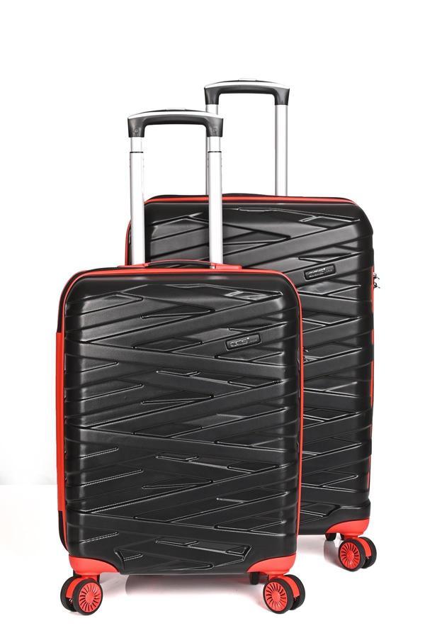 Ççs 4 Tekerlekli Unisex Orta Ve Kabin Boy Valiz Set Siyah-Kırmızı - Image 1