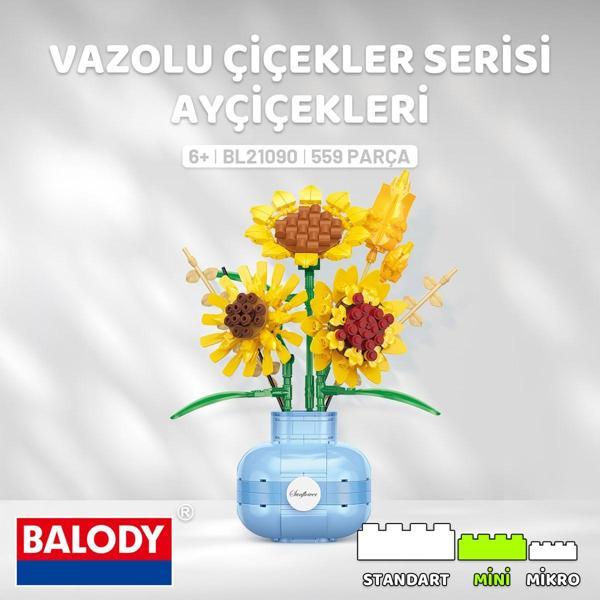 Balody Vazolu Çiçekler Serisi – Ayçiçekleri (BL21090) – Mini Blok Yapı Oyuncakları Seti - Image 1