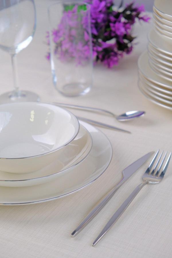 Tabak Evi Chic Platin Porselen Yemek Takımı 24 Parça 6 Kişilik - Image 1