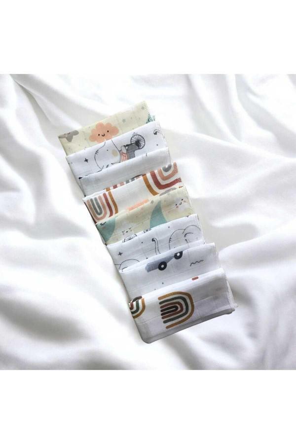 Adalinhome Atakids %100 Pamuk Oeko-Tex Sertifikalı Desenli 8'Li Müslin Bebek Ağız Mendili - Image 1