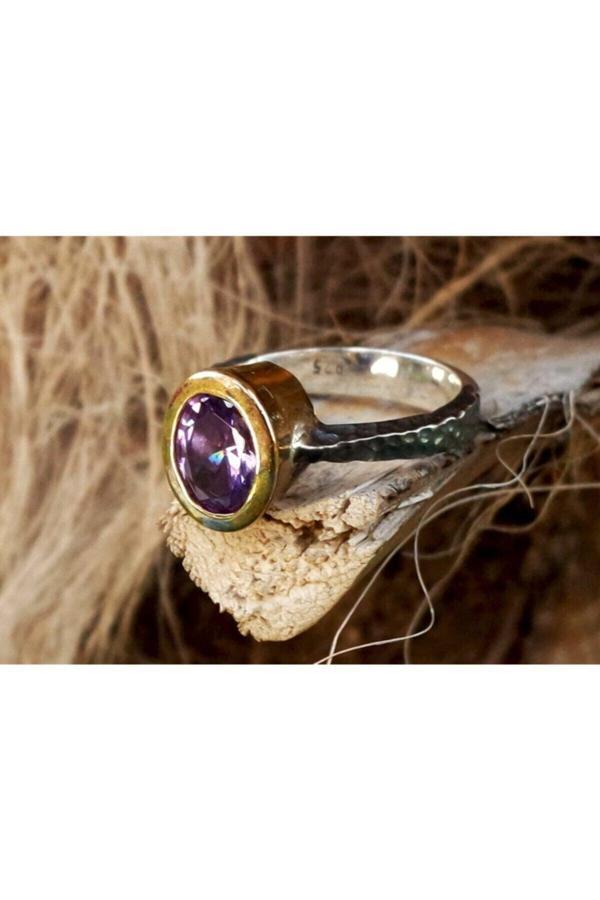 Osmanlı Gümüş Edebali Usta Özel Tasarımı Şival Amatist Gümüş Bayan Yüzük - Image 1