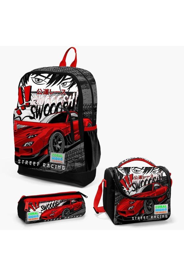 Yaygan Coral High Kids 3 Lü Anime Araba Desenli Sırt Çantası Seti - Image 1