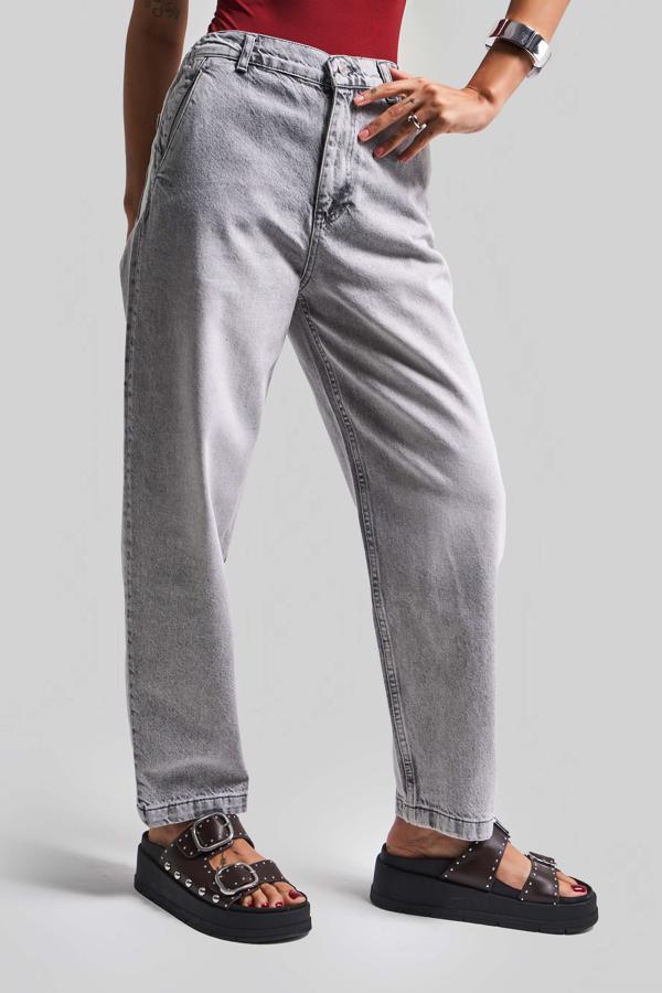 Kadın Gri Renk 4s5-12 Carrot Fit %100 Koton Beli Lastikli Rahat Kalıp Denim Jean - Image 1