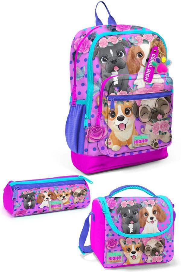 Yaygan Coral High Kids Pembe Köpek Desenli 3’Lü Okul Çanta Seti Set0123750 - Image 1
