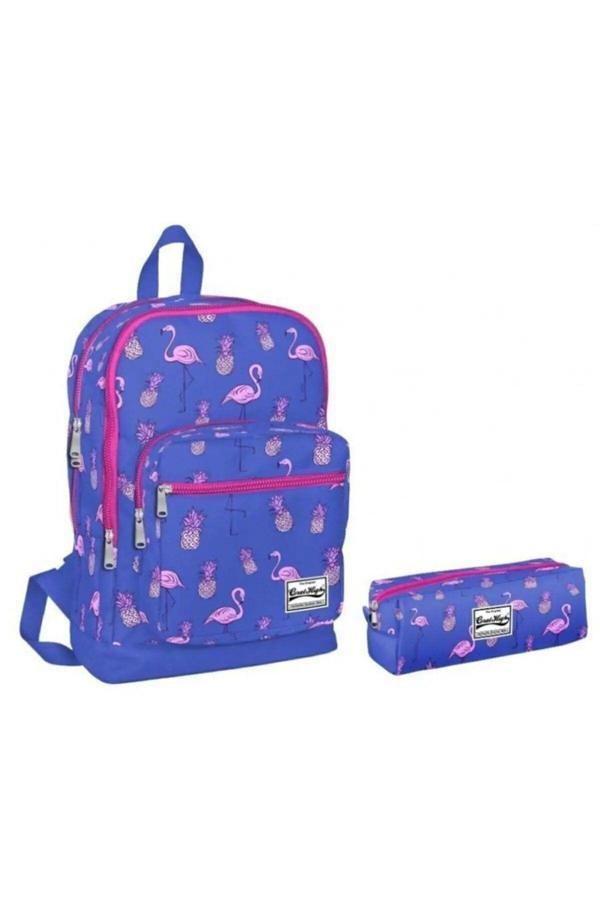 Yaygan Coral High Mavi Flamingo Desenli Ilkokul Çantası Ve Kalemlik Seti - Image 1
