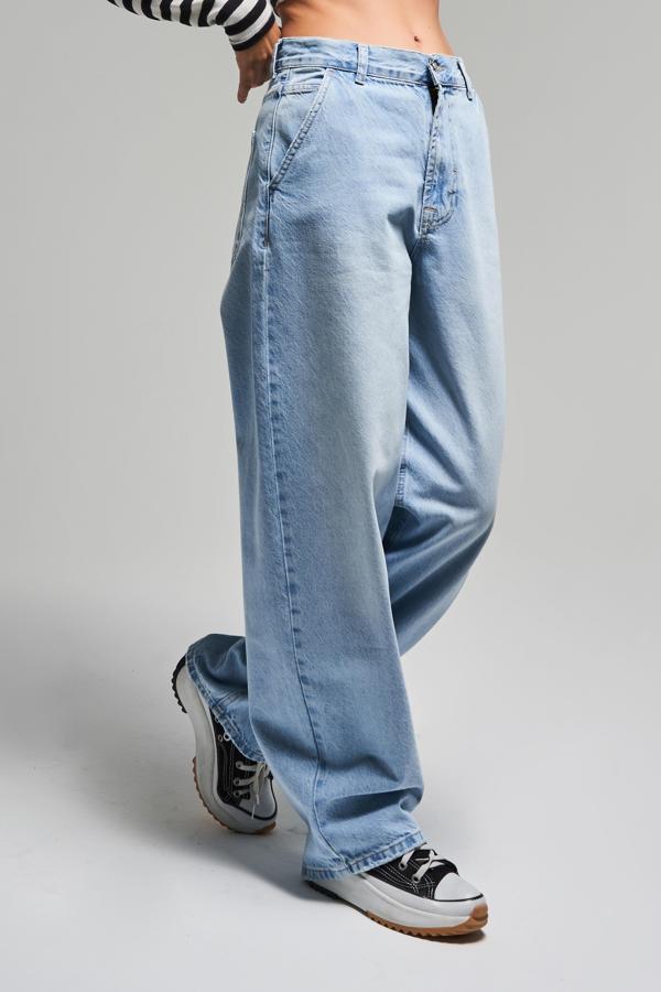 Kadın Ice Rengi 2S5-3 Skater Fit %100 Koton Orta Bel Bol Kesim İç Boy 80cm Denim Jean - Image 1