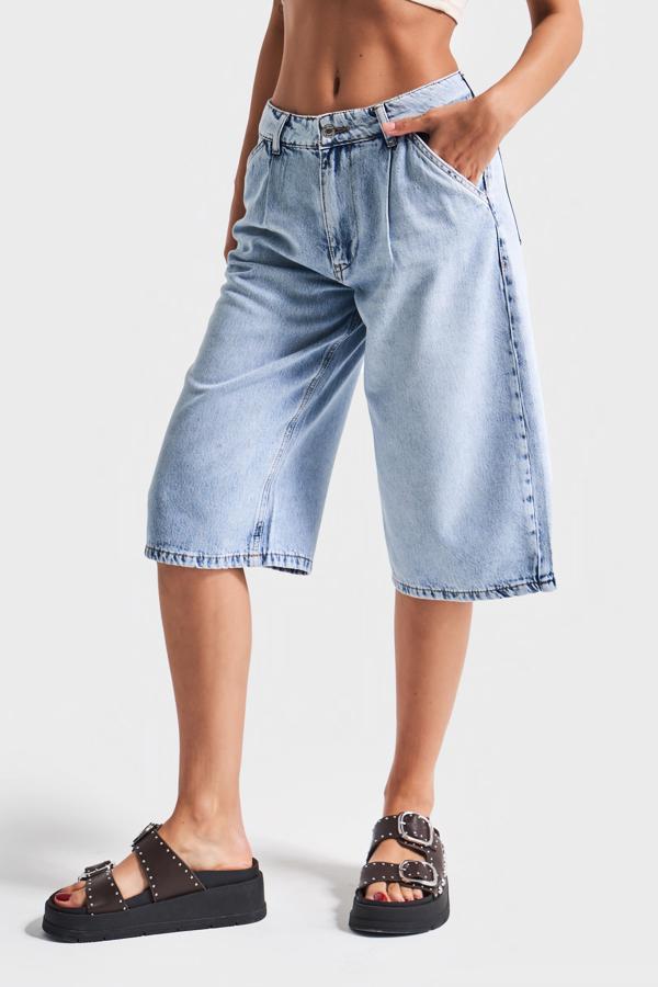 Kadın Kot Rengi 4s5-3 Maxi Boy %100 Koton Denim Bermuda Şort - Image 1