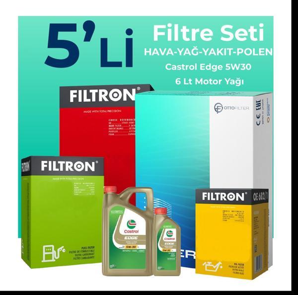 Filtron Audi A7 3.0 Dizel QUATRO 272 HP Filtre Bakım Seti Castrol Motor Yağlı (2014-2018) 5 Li - Image 1