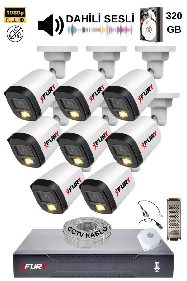FURY 8 Kamera Sesli Gece Renkli Güvenlik Kamerası Full Hd-su Geçirmez Güvenlik Kamerası Seti 320GB - Image 1