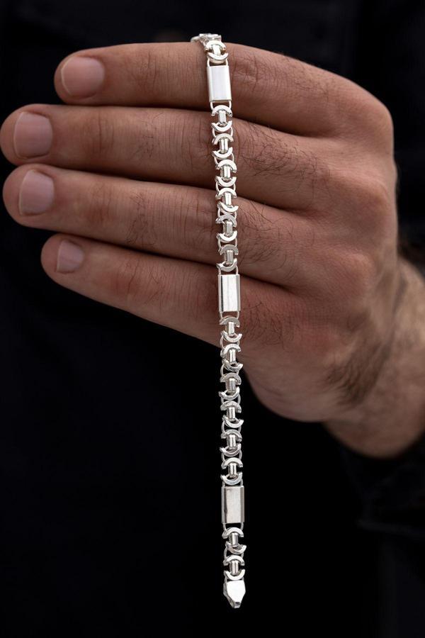Osmanlı Gümüş Erkek Gümüş Bileklik - 6Mm Parçalı Parlak Euro Kral Gümüş Bileklik - Image 1