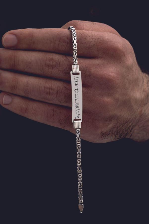 Osmanlı Gümüş Erkek Gümüş Bileklik - İsim Yazılabilir 4.5 Mm Yuvarlak Kral Gümüş Bileklik - Image 1