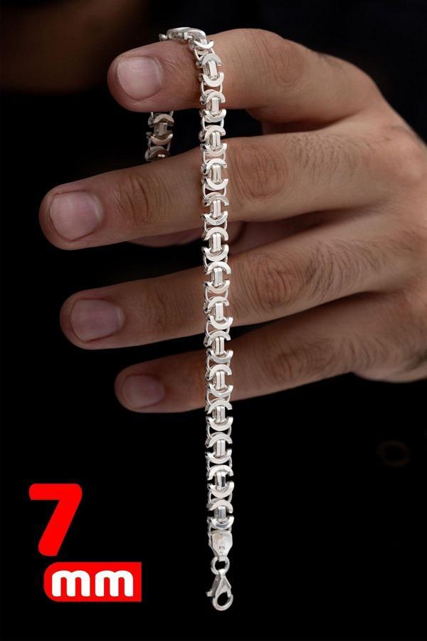Osmanlı Gümüş 7Mm 925 Ayar Gümüş Erkek Bileklik Künye Parlak Euro Kral Model - Image 1