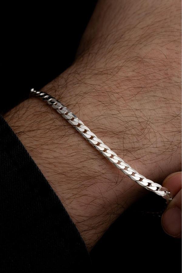 Osmanlı Gümüş Erkek Gümüş Bileklik - 925 Ayar Ezme Gurmet Gümüş Bileklik 4Mm - Image 1