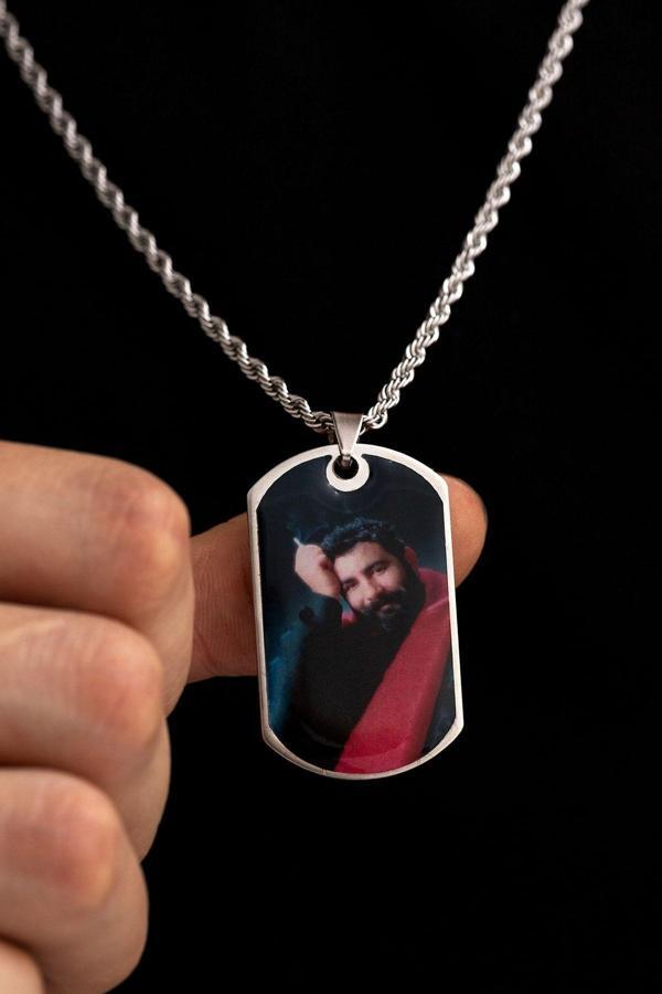 Osmanlı Gümüş Erkek Kolye-Çelik Ahmet Kaya Baskılı Asker Künyesi - Image 1