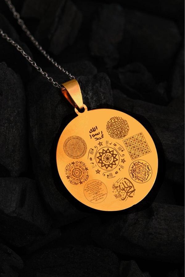 Osmanlı Gümüş 12 Dualı Altın Kaplama Çift Taraflı Koruyucu Zırh Kolyesi Celcelütiye , Nazar Duası , Rufai Gülü - Image 1