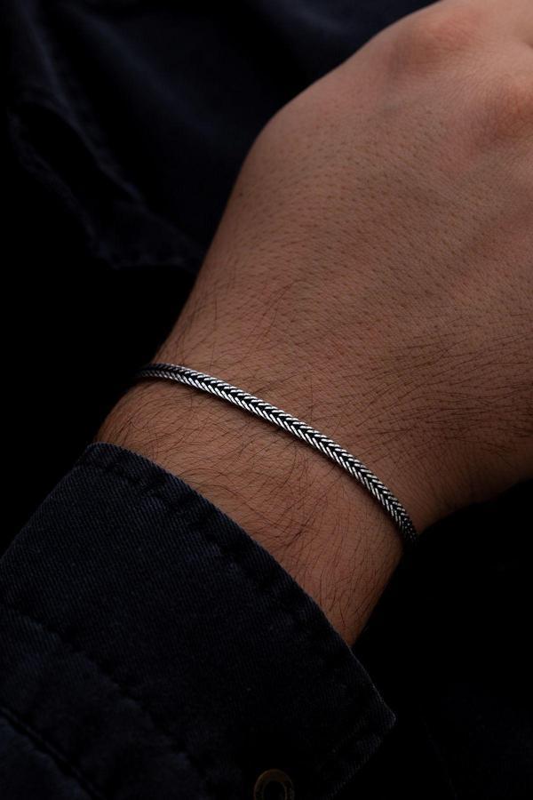 Osmanlı Gümüş Erkek Gümüş Bileklik - 3.5Mm Tilki Kuyruğu Yassı Model Gümüş Bileklik - Image 1