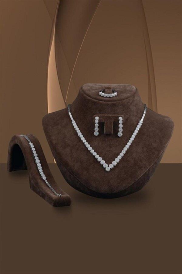 Osmanlı Gümüş Ahsen Gümüş Su Yolu Set - Bileklik,Yüzük,Küpe,Kolye - Image 1