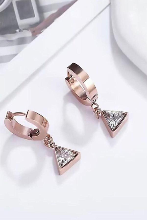 Osmanlı Gümüş Hera Üçgen Kararmayan Çelik Küpe - Image 1